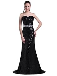Strapless Floor Length Lace Sequined Beaded Natural   Waistline Mermaid Sweetheart Prom Dress 