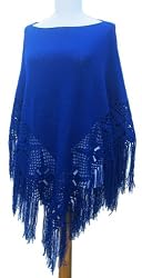 Handmade Maternity Poncho - Blue Jewel (100% Wide Hand-crocheted Border)