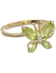 Yellow Gold Plated Sterling Silver Peridot with Diamond-Accent Butterfly Ring