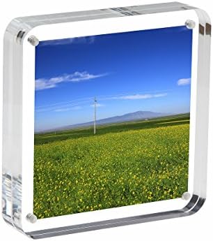 NIUBEE Clear Mirrored Modern Magnetic Acrylic Picture Frame 5x5" with Gift Box Package, Ornate Frameless Desktop Photograph Card Display