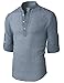 H2H Mens Casual Slim Fit Linen Henley Lightweight Roll-up Sleeve Shirt