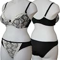 Ex Store Microfibre Overlaid with Cream Lace Bra & Knickers Set
 Black