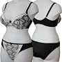 Ex Store Microfibre Overlaid with Cream Lace Bra & Knickers Set Black