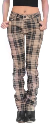My Christy Women's Tartan Checked Skinny Jeans Beige And Black (Us 8 / Uk 10)