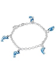 Unicornj Sterling Silver Childrens Bracelet with Blue and White Dolphin Charms