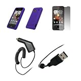 HTC Droid Incredible – Premium Purple Soft Silicone Gel Skin Cover Case + Crystal Clear Screen Protector + Rapid Car Charger + USB Data Sync Charge Cable for HTC Droid Incredible