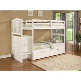 Angelica White Solid Wood Stairway Twin Twin Bunk Bed with Storage Chest & Underbed 2 Drawers
