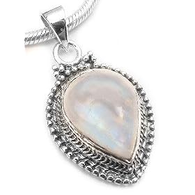Medieval Rainbow Moonstone Teardrop Sterling Silver Pendant by Moonstone Birthstones