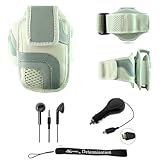 White Adjustable Deluxe Sportband / Workout Armband with Adaptable Neck Str ....