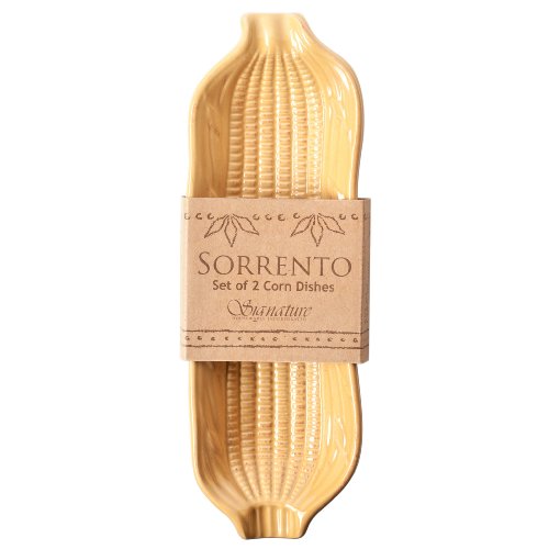 Signature Housewares Sorrento Collection Stoneware Corn-on-the-Cob Dishes, Gold, Set of 2 On Sale