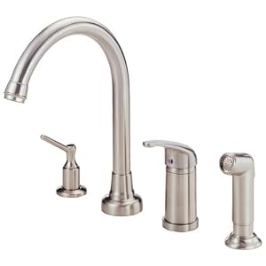 Danze D409012SS Melrose Single Handle Kitchen Faucet with Matching Side Spray and Soap and Lotion Dispenser, Stainless Steel