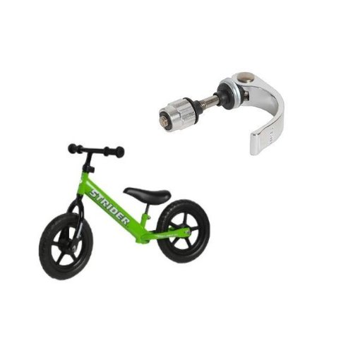Strider PREbike Balance Running Bike in Green with Multi Child Quick Release Clamp