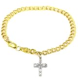 14kt Two Tone Gold Diamond Cross Charm with 7 Bracelet