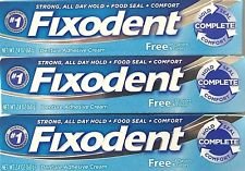 Fixodent Complete Free Denture Adhesive Cream, 2.4 Oz - 3 Pack