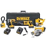 DEWALT DW5KITV3 18 Volt XRP 1/2-Inch Drill/Driver/Hammerdrill, Reciprocating Saw, Circular Saw, Jig Saw, Flexible Floodlight and Vehicle Charger Kit