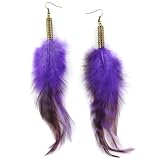 Purple Haze Tiger - Perforated Brass Ornamental Stem - Long Feather Earrings