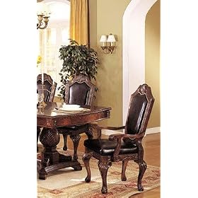 Set of 2 Dining Arm Chairs Brown Finish with Bycast Leather