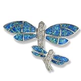 CZ and Synthetic Opal Sterling Silver Dragon Fly Pin