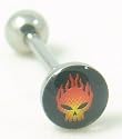 Pierced & Modified  Body Jewellery Tongue Bars  Burning Skull Logo Tongue Stud