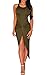 Sexy Womens Sleeveless Hig Low Knotted Slit Party Club Dress (S, Olive)