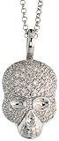 14k White Gold 17 in. Rolo Chain & 7/8 in. (22mm) tall Skull Pendant, w/ 0.32 Carat Brilliant Cut Diamonds