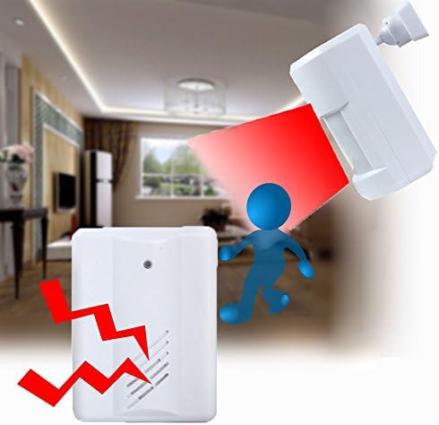 PhyllisEsters PIR Infrared Sensors Wireless Doorbell Alarm Detector 200m Remote Control White