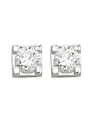 14K White Gold 0.35ct Solitaire Square Peg Pronged Circle Diamond Stud Earrings