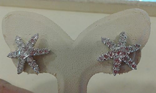 White Gold Overlay Crystal Set on Star Fish Shape with Flawless Cz Diamond Beautiful Design Earrings