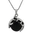 Sterling Silver Black Onyx Ball with Turtles Necklace
