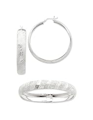 Sterling Silver Satin & Polished Bangle And 50mm Earring Set