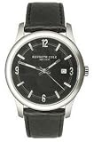 Kenneth Cole Stainless Steel Mens Black Analogue Dial Black Leather Strap Watch