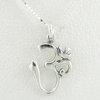 Om or Aum Pendant in Sterling Silver on a 16 Box Chain, #8522
