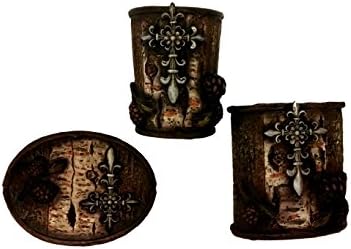 Western Lodge Theme 3 Pc Bathroom Accessory Set Tumber/Toothbrush/Soap (Cross/Pinecone)
