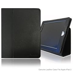 GreatShield Slim Stand Genuine Leather Folio Case for Apple iPad2 2nd Generation Case (Black)