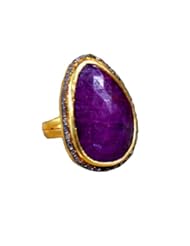 31.75 ctw Natural Red Ruby and 0.38 ctw Diamond Stud Pave Ring in 18K Yellow Gold and Sterling Silver