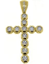 14k Yellow Gold Round Diamond Cross Pendant 3.41 Carats