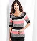  Slash Neck Block Stripe Jersey Top