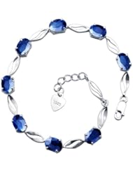 Honeystore Womens Sapphires 925 Sterling Silver White Gold Plated Link Bracelet Color Royal Blue