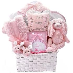 Winter Luxuries New Baby Girl Gift Basket with Bunny Outfit - Great Shower or Christmas Holiday Gift Idea for Newborns