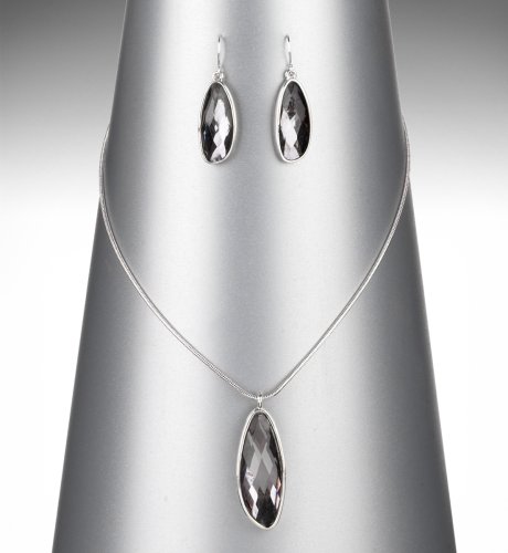 Oval Faceted Gem Pendant & Earrings Set