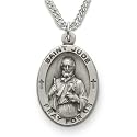 Sterling Silver 7/8" Oval Engraved St. Jude, Patron of Hopeless Causes Medal on 24" Chain
