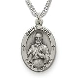 Sterling Silver 7/8 Oval Engraved St. Jude, Patron of Hopeless Causes Medal on 24 Chain