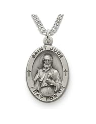 St. Jude, Patron of Hopeless Causes, .925 Sterling Silver Engraved Medal Pendant Christian Jewelry Patron Patron Saint Medal Pendant Catholic w/Chain Necklace 24" Length
