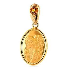 14K Yellow Gold Angel Citrine Birthstone November Cameo Pendant by Netaya