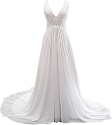 V-neck Sheer Cocktail Floor Length Chiffon Empire   Waistline Evening Dress/Bridesmaid Dress/Pageant Dress/Prom Dress/Party Dress/Wedding Dress  with a Brush/Sweep Train 