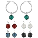 Sterling Silver Hoop Earrings with Interchangeable Aurora Boreale, Dark Green, Red, Black and Dark...