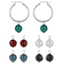 Sterling Silver Hoop Earrings with Interchangeable Aurora Boreale, Dark Green, Red, Black and Dark Blue Swarovski Element Drops
