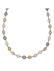 18K Gold Yellow Multicolor Pearls Necklace 24 Inch