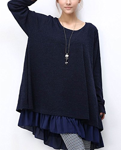 (チレーネ)Chilene レディース コクーン ワンピース 裾 レース 長袖 シンプル フレア フリル