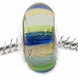 De Buman 925 Silver Glass Silver Foil Blue,Green and Yellow Charm Bead-fits Pandora, Troll & Chamilia European Charm Bracelets